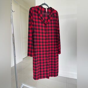 Pajama Night Long Shirt Red and Black Plaid.